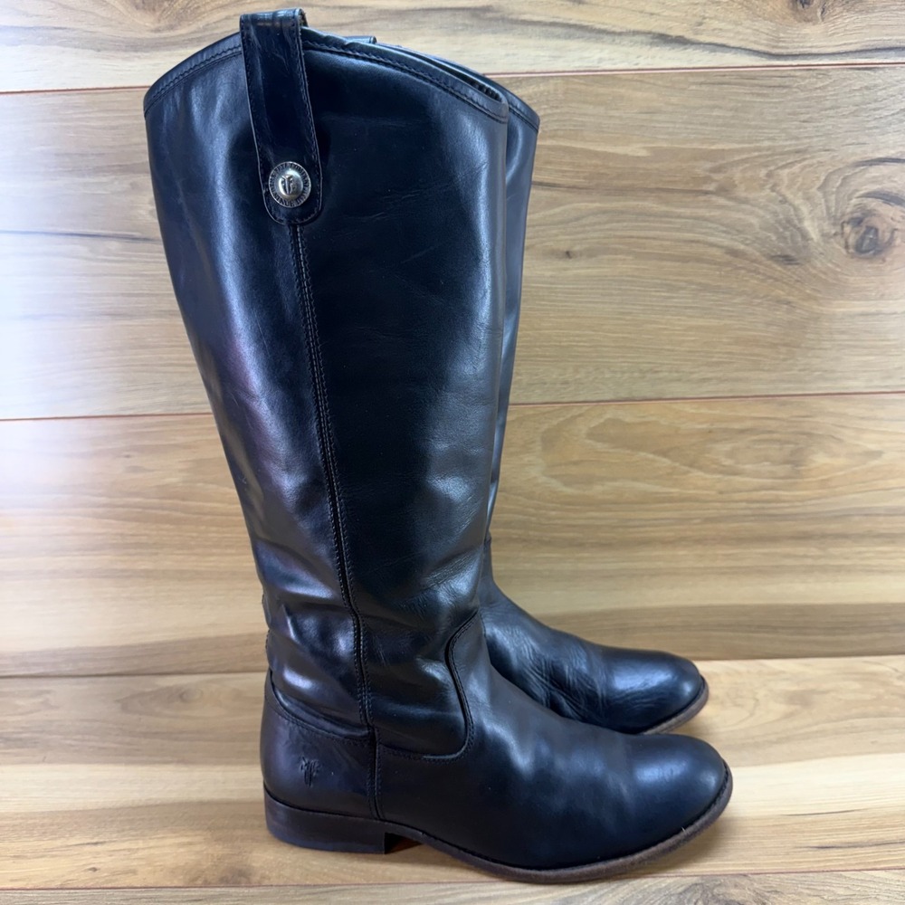 Frye Melissa Button Riding Boots 7.5 B Black Cowhide Tall Boho Festival Pull On